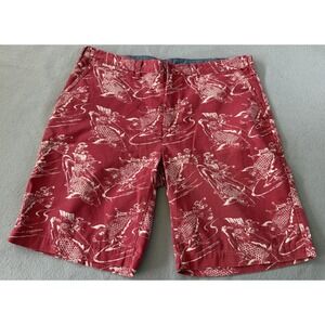 Polo Ralph Lauren Shorts Mens 38 Red Koi Fish Print Relaxed Fit 10" Chino